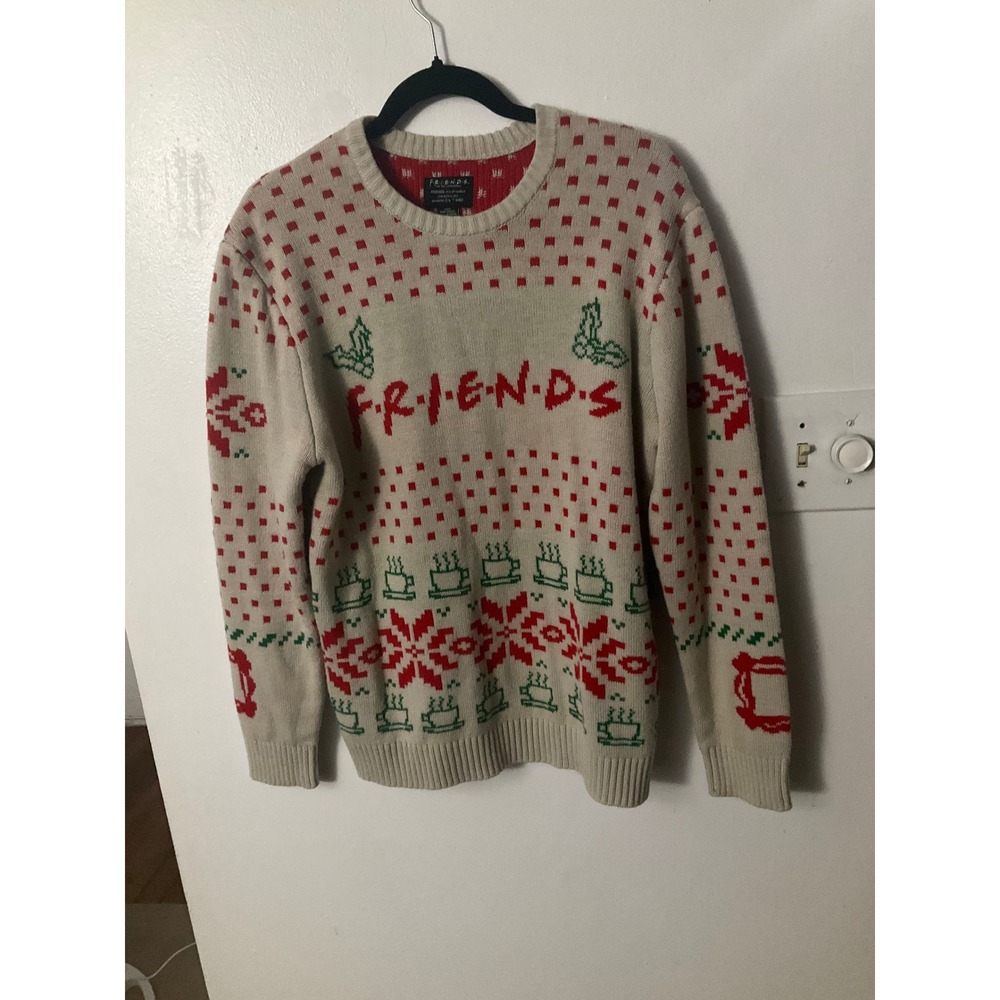 Friends The Television Series Holiday Ugly Christmas Sweater Cream Red Green M - Picture 1 of 6